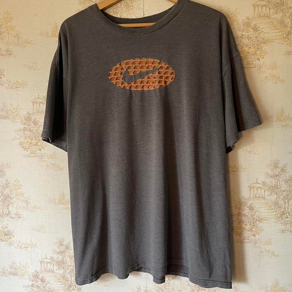 Y2K 2000s Nike Waffle Sole Graphic Tee | Faded Gray | Size XL